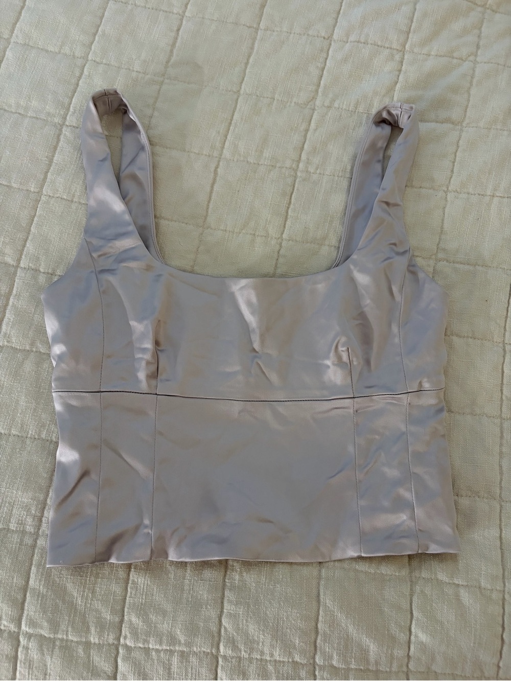 Aritzia Wilfred Satin Square-Neck Crop Top in Light Mauve